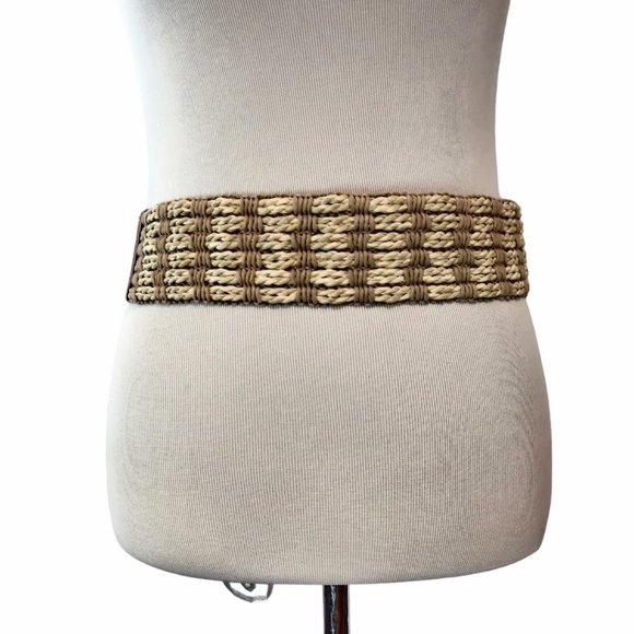 Streets Ahead Womens New Vintage Tan Leather Elastic Raffia Wide Corset Belt OS? main image 5